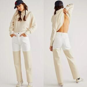 Agolde Pieced Pinch Waist 90's White Denim & Cream Leather Jeans size 29